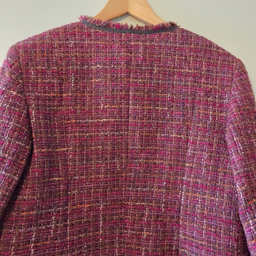 Lafayette 148 Blazer Women's Tweed Wool Collarless Fringe Trim Colorful Size 10 - Picture 13 of 16